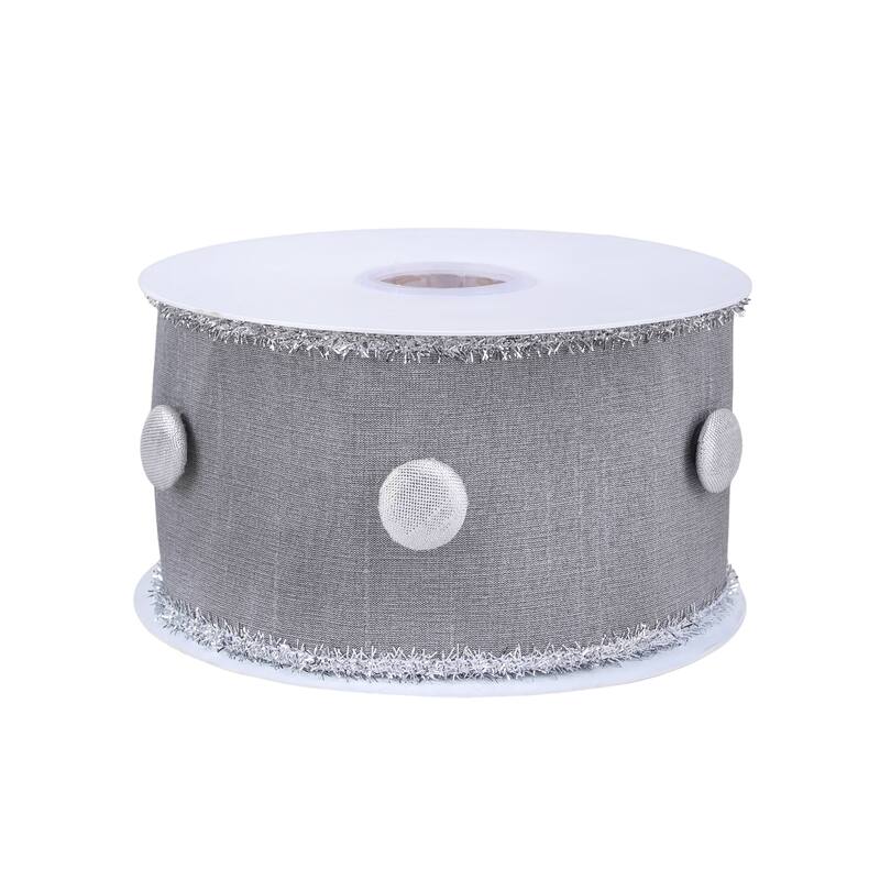 HGTV Home Collection Metallic Buttons Double Fused Dupioni Ribbon , Silver, 3 in - 3 in
