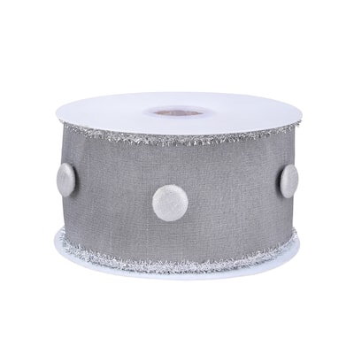 HGTV Home Collection Metallic Buttons Double Fused Dupioni Ribbon , Silver, 3 in - 3 in
