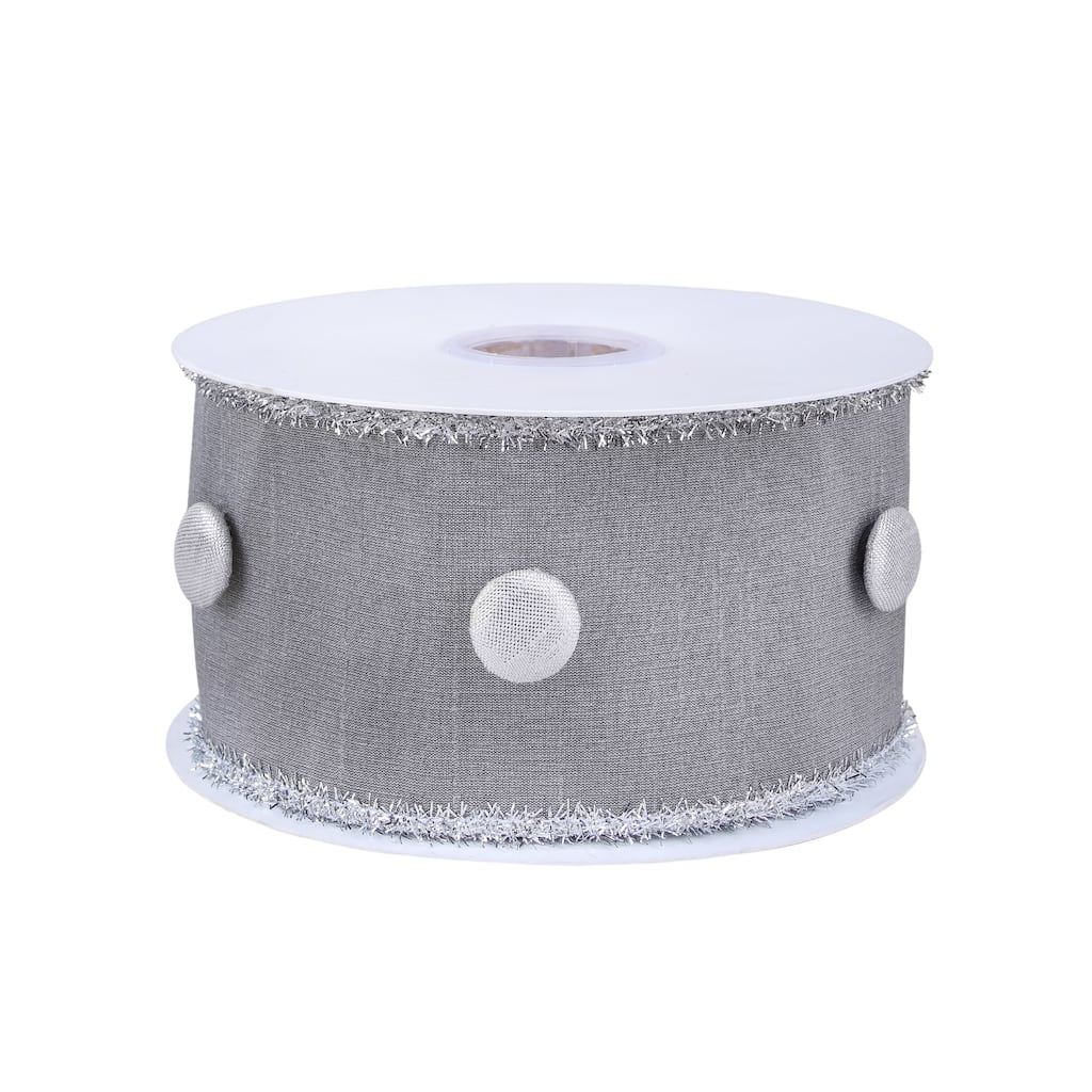 HGTV Home Collection Metallic Buttons Double Fused Dupioni Ribbon , Silver, 3 in - 3 in