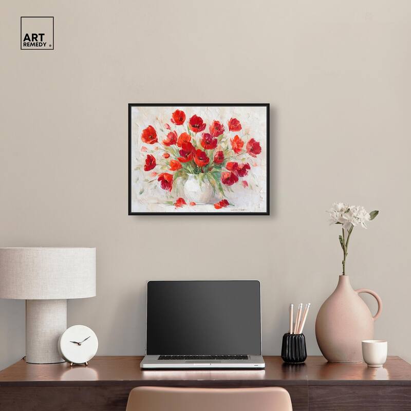 Red Blooms in a Vase Canvas by Art Remedy