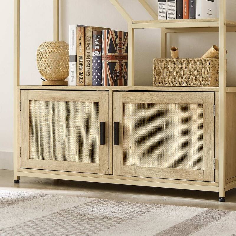 Tall Bookshelf with Storage Cabinet Door and Shelf - 39.4'' W x 13.8'' D x 75.6'' H