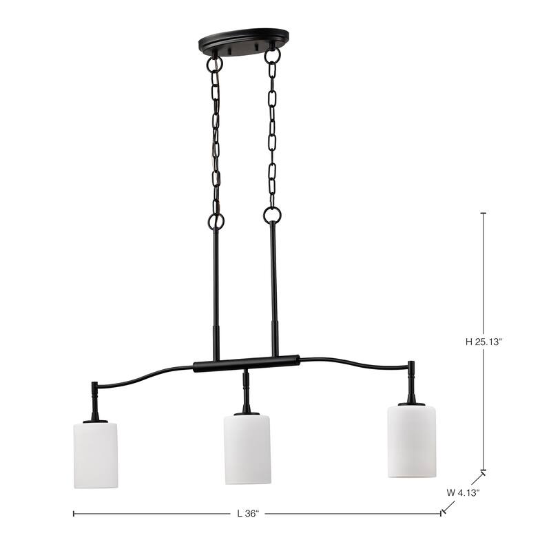 Liam 3 Light Island Pendant Matte Black White Opal Glass - Matte Black
