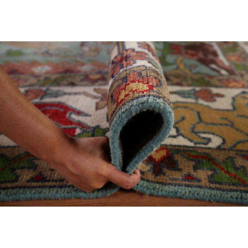 Animals Hunting Design Ziegler Indian Area Rug Handmade Wool Carpet - 8'11" x 11'10"