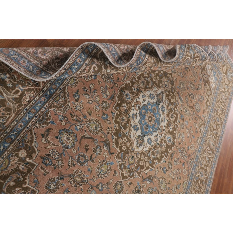 Traditional Kashan Persian Vintage Area Rug Hand-Knotted Wool Carpet - 7'7"x 11'0"