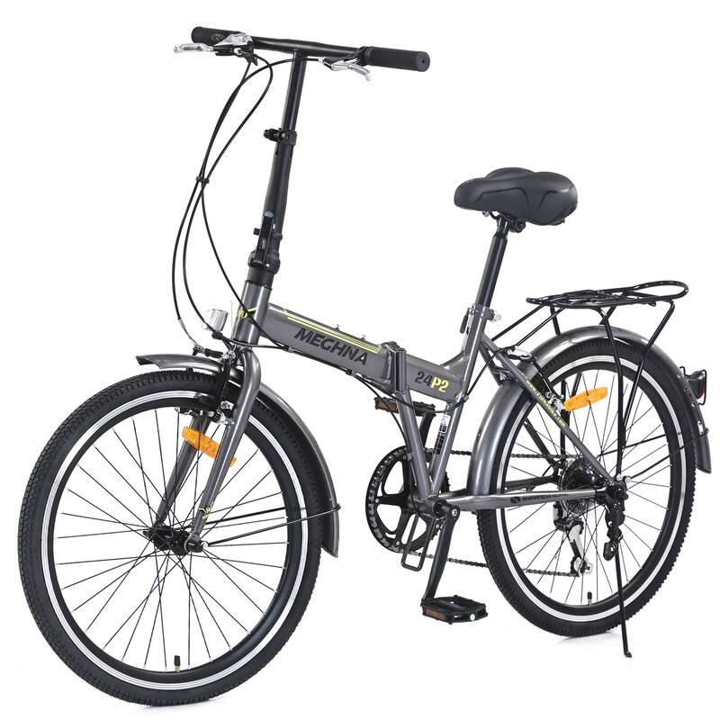 24" Folding City Bike, Shimano 7 Speed Road Cycling Bicycle with Dual V-Brake, Steel Frame for Teens, 16 Years and Up