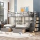 preview thumbnail 10 of 16, Triple Bunk Bed with Stairs and Storage, Full Over Twin & Twin Bunk Bed for 3, Wooden Bunk Bed Grey