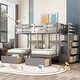 preview thumbnail 12 of 20, Wooden Full Over Twin Triple Bunk Bed with Drawers, Guardrails and Staircase Grey