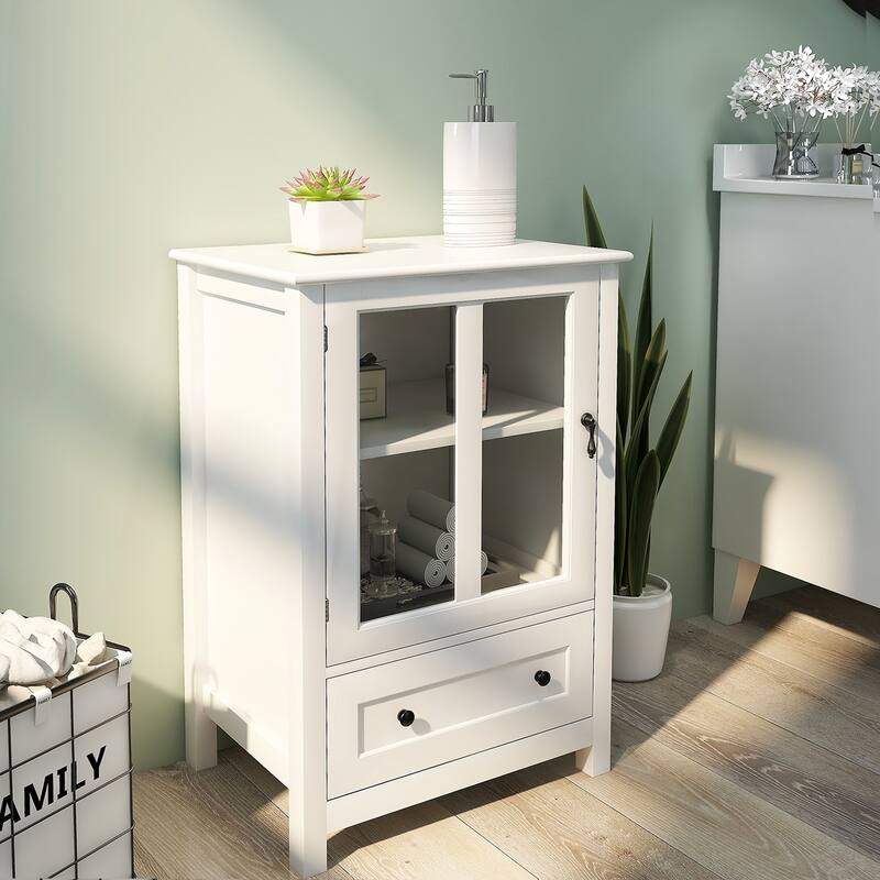 Anmytek Modern Stylish Buffet Storage Cabinet with Single Glass Door and Unique Bell Handle