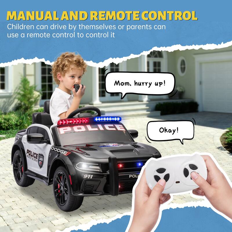 12v Kids ride on police car W/Parents Remote Control,anti-collision bar,Front& top and Four wheel suspension