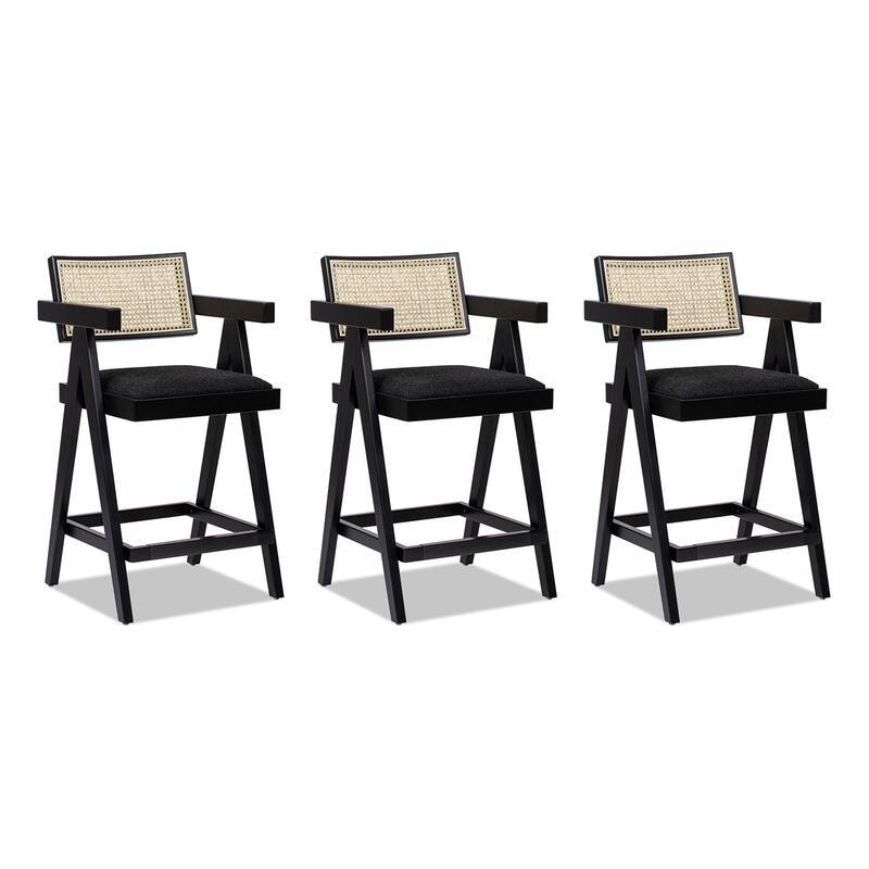 Modern Resin Webbing Back Bar Stool with Arms - Black