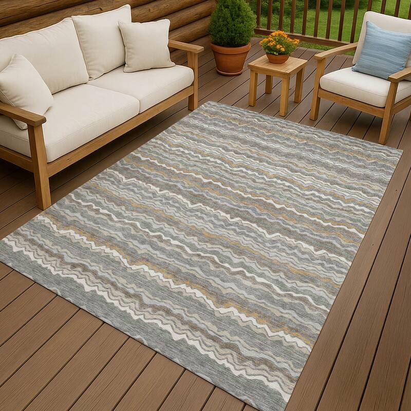 Machine Washable Indoor/ Outdoor Ziggy Stripe Chantille Rug - Gray - 10' x 14'