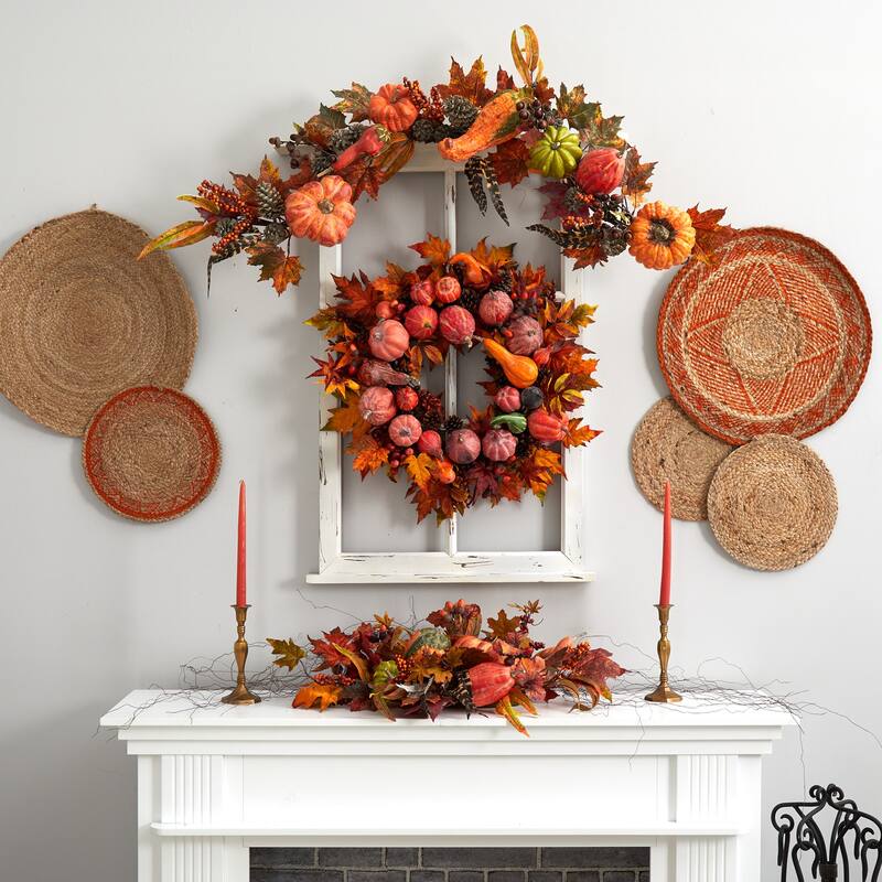 Fall Pumpkin Garland 54 Inch - Autumn Harvest Decor, Faux Pumpkins, Thanksgiving Decorations, Durable Polyfoam Design