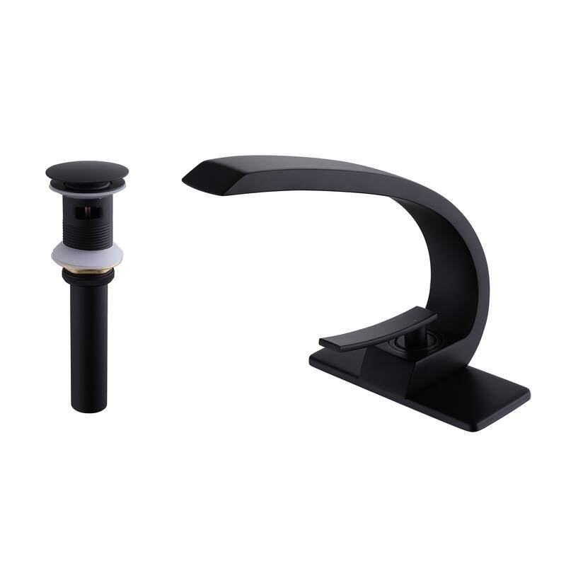 7.7"H Solid Brass Single-Handle Bathroom Sink Faucet with Drain Assembly (Deck plate included) - Matte Black
