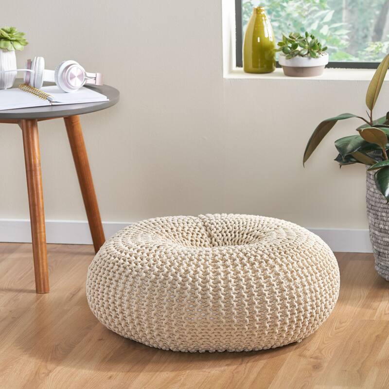 Charming Cotton Knitted Pouf for Versatile Home Use and Relaxation