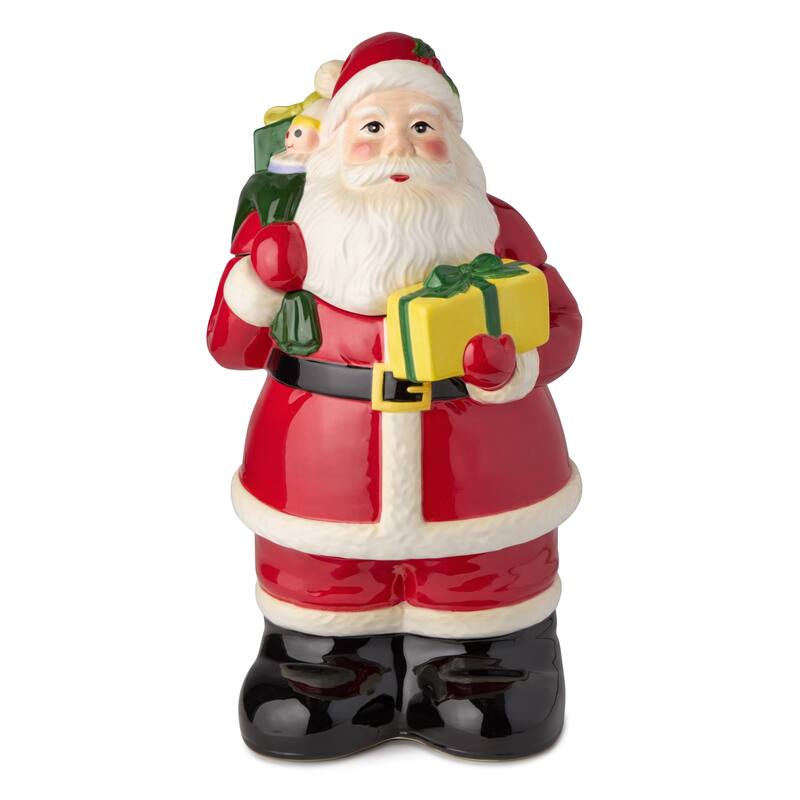 Certifed International Santa's Retro Christmas 3-D Cookie Jar 12" - 7"W x 6.625"D x 12"H