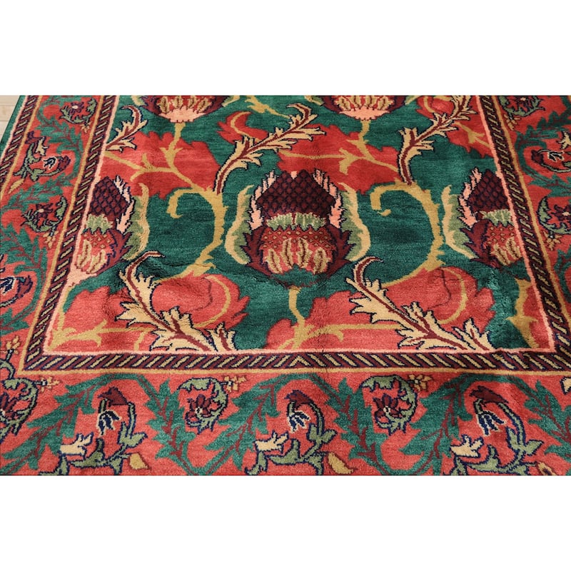 7'9''x9'10'' Hand Knotted Wool Teal-Green Arts & Crafts Boho Plush Pile Rug - 7' 9'' x 9' 10''