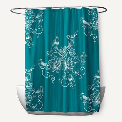 71 x 74-inch Morning Birds Floral Print Shower Curtain
