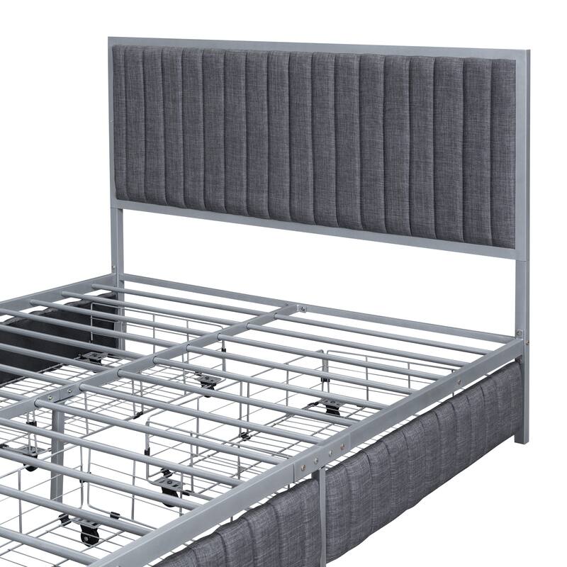 Gray Linen Metal Frame Bed 4 Drawers, Elegant Design Bed Bath