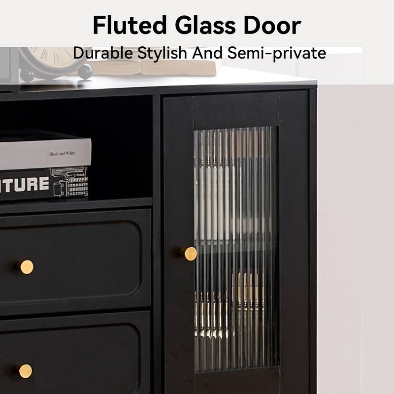 Modern Makeup Vanity Set with PU Cushioned Stool, Retractable Dressing Table Vanity Desk with Mirror, Light & Power Outlet