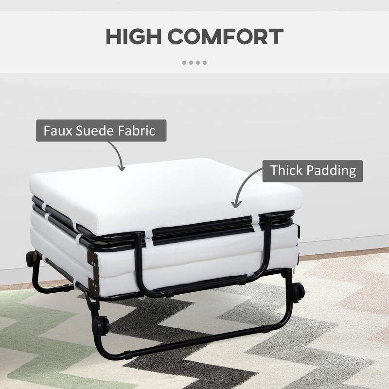 Convertible Ottoman to Single Bed with Adjustable Height and Rolling Casters, Faux Suede Foldable Sofa Bed for Small Spaces