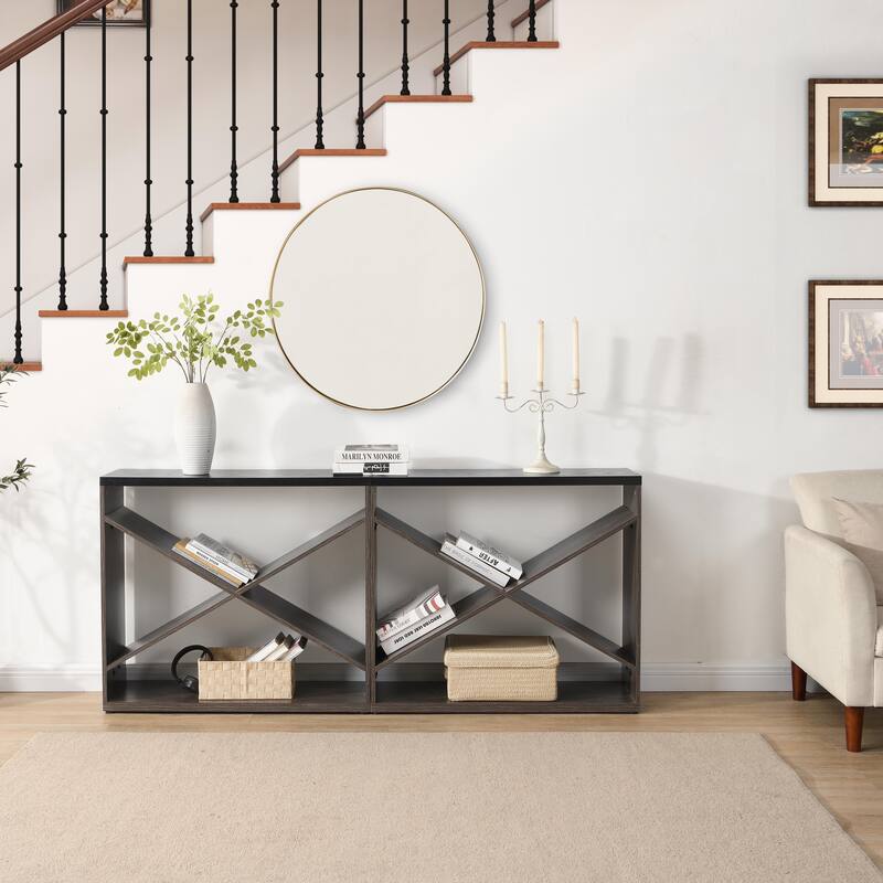 70.87" Entryway Sofa Table, X Shaped Detachable Console Table with Storage, 2 PC Free Combination Living Room Side Table