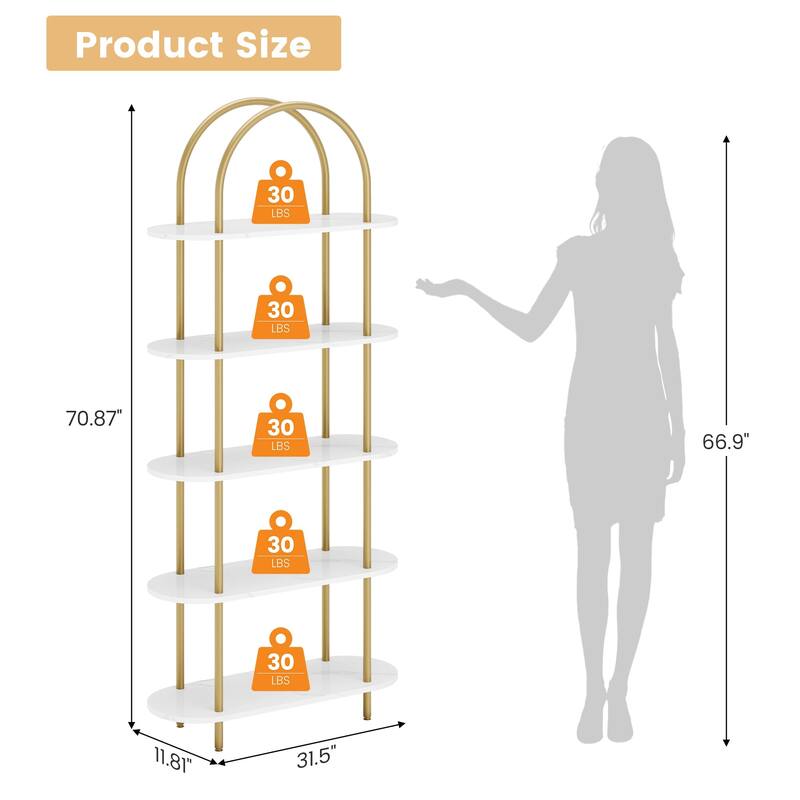 2Pcs 71" Bookshelf 5 Tier Bookcase Arched Display Racks Tall Bookshelf Freestanding Open Storage Shelf