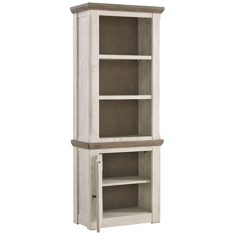 Wooden Left Pier Cabinet with 1 Door and 2 Shelves, Antique White and Brown