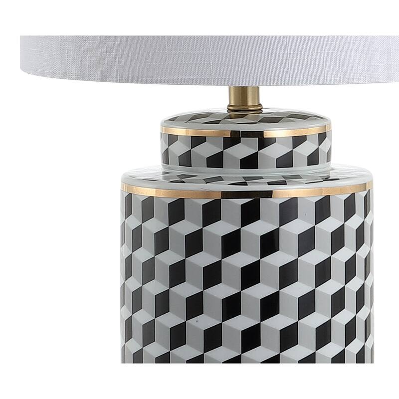 Vienna 24.5" Tumbling Block Ceramic/Metal LED Table Lamp, Black/White by JONATHAN Y