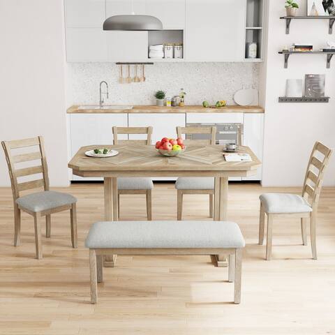 Modern 6-Piece Rubber Wood Dining Table Set with Soft Cushion