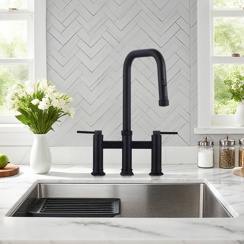 WOWOW Double Handle Pull Down Kitchen Faucet
