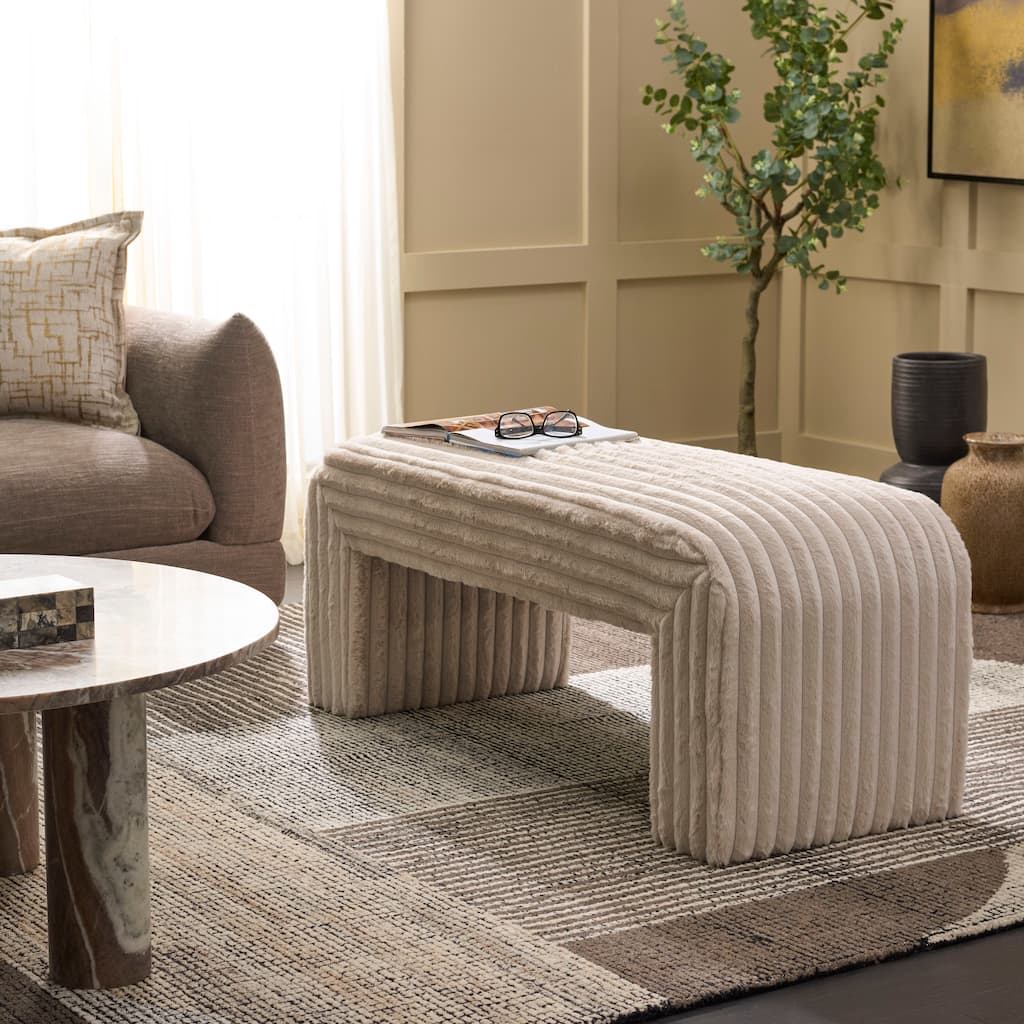 SAFAVIEH Arihana Curved Upholstered Waterfall Bench - 18"W x 45"D x 19"H