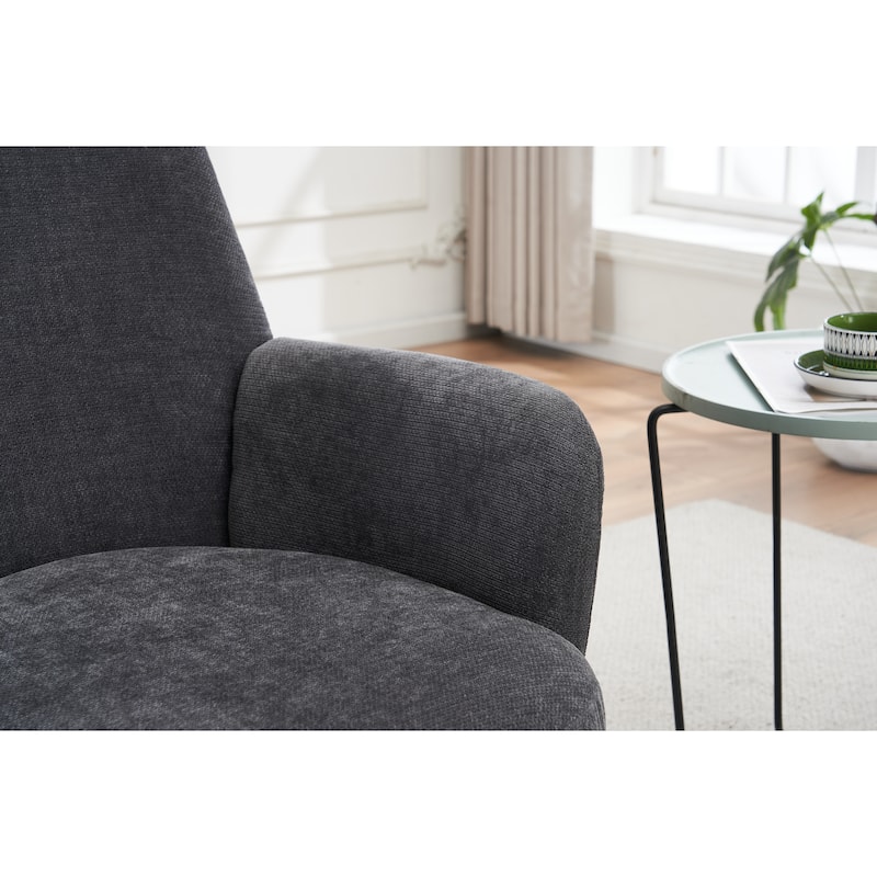 Dark Grey Modern 29.3" Upholstered Swivel Barrel Chair with Gold Stainless Steel Base