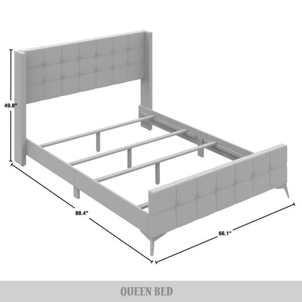 dimension image slide 3 of 4, CraftPorch Luxurious Square Button-Tufted Wingback Velvet Upholstered Bed