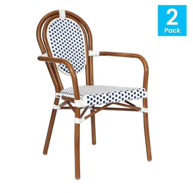 2 Pack All-Weather Commercial Paris Chairs with Arms and metal Frames