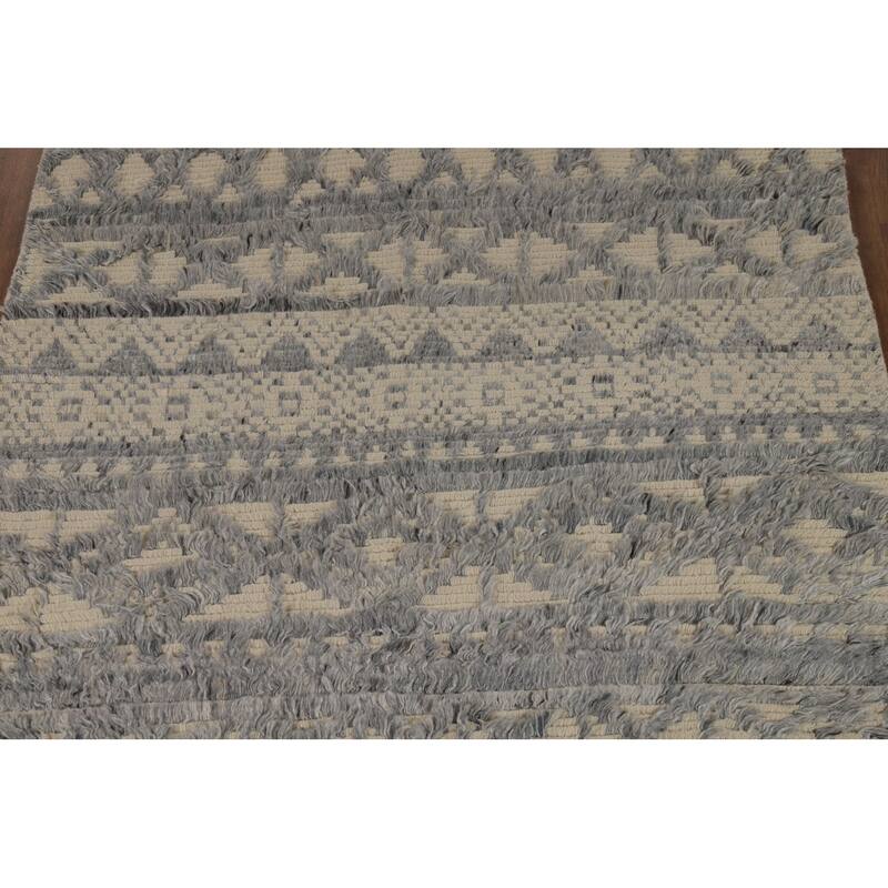 Beige & Gray Moroccan Shaggy Oriental Area Rug Handmade Wool Carpet - 4'11" x 7'8"