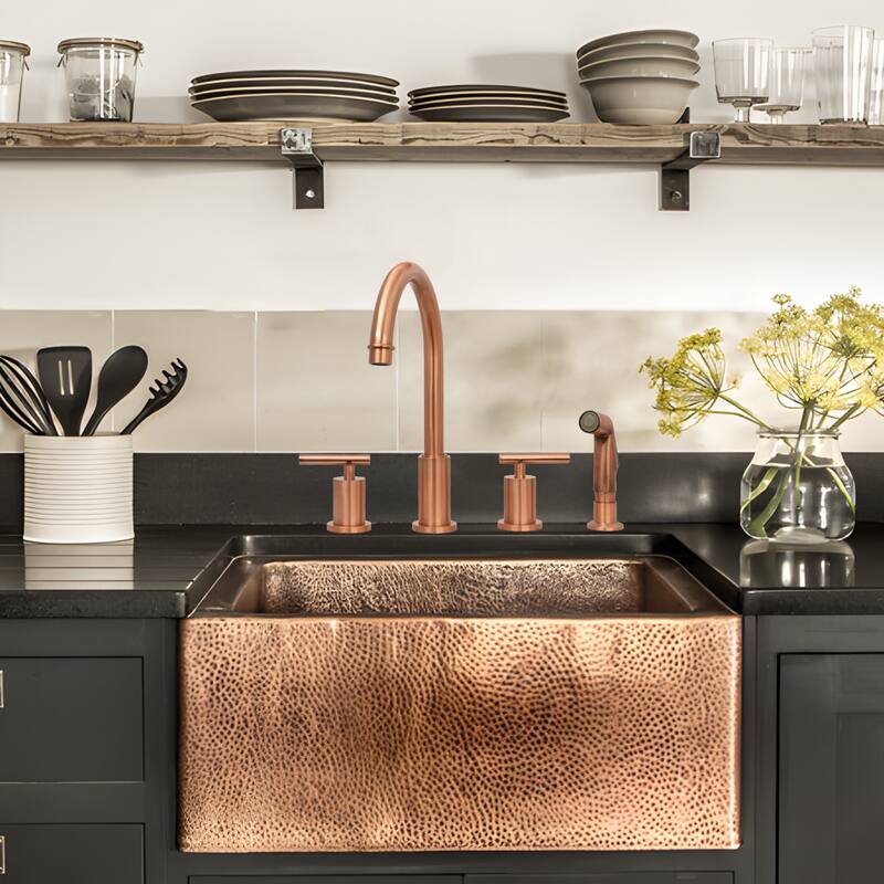 Two-Handles Copper Widespread Kitchen Faucet with Side Sprayer