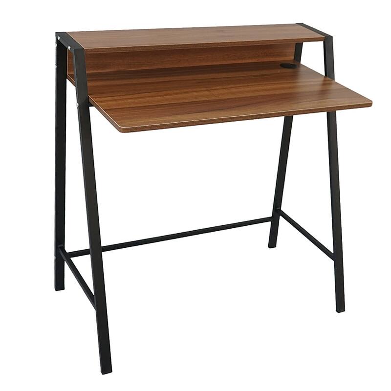 2 Tier Computer Desk Wood Sturdy Frame Compact Writing Table