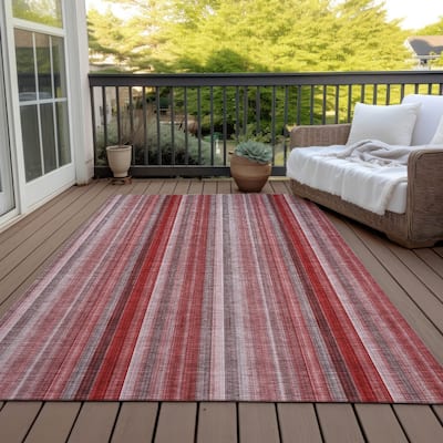 Machine Washable Indoor/ Outdoor Striped Chantille Rug