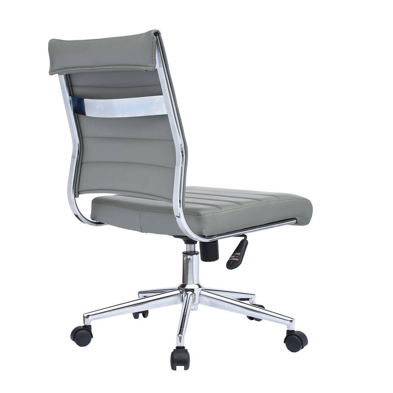 Set of 2 Modern Ergonomic Executive Mid back PU Leather Office Chairs No Arms Rest Tilt Adjustable Height With Wheels