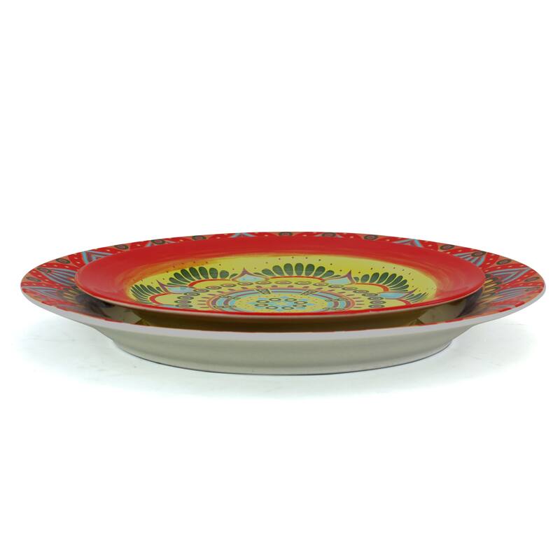Intricate Floral Pattern Round Stoneware Dinnerware Set in Rose 16 Pieces