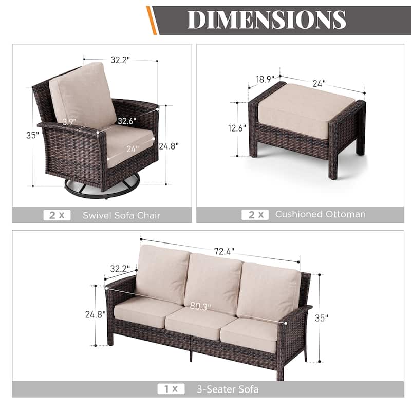MAISON ARTS Extra-Large Patio Wicker Sofa Conversation Set with Coffee Table, Oversize Seat with 5.5'' Thick Padded Cushion