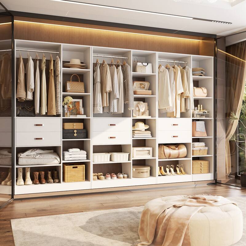 40'' Large Closet System with 10 Shelves and 2 Drawers, Freestanding Closet Organizer with Hanging Rods