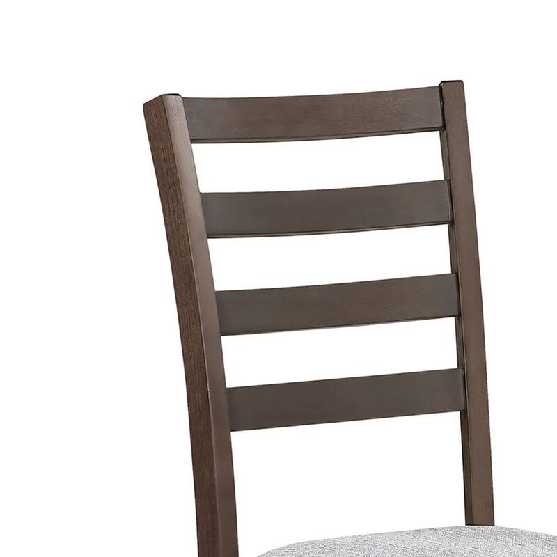 Side Dining Chair Set of 2, Brown Wood Ladder Backrest, Off White Seats