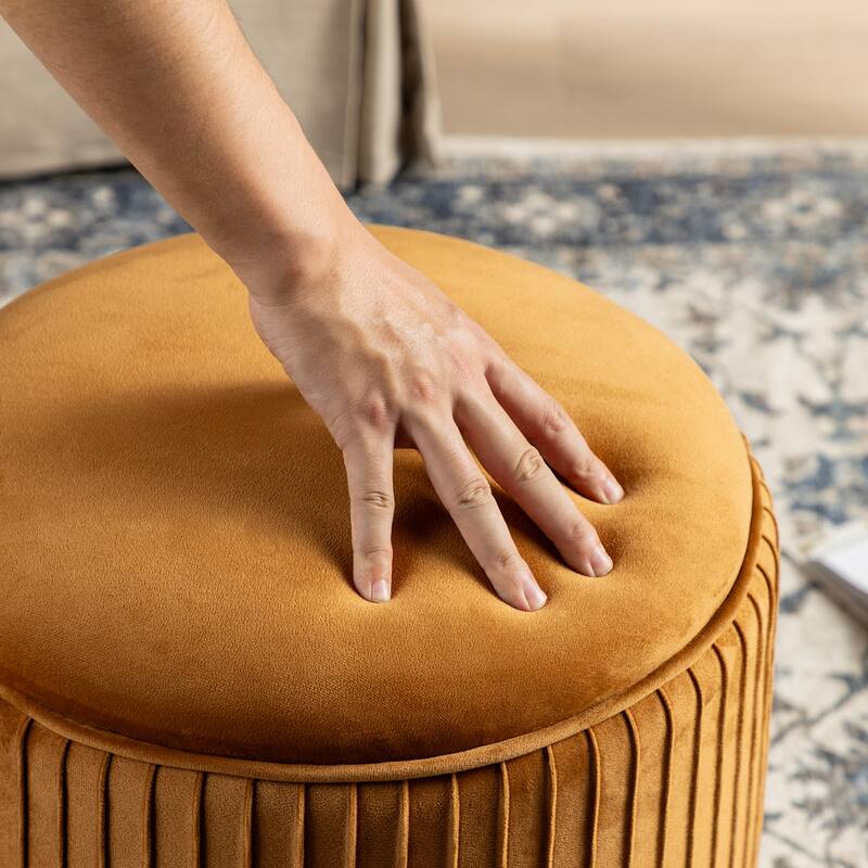Glitzhome 19"H Velvet Upholstered Storage Ottoman or Accent Stool with Rubberwood Ball Feet