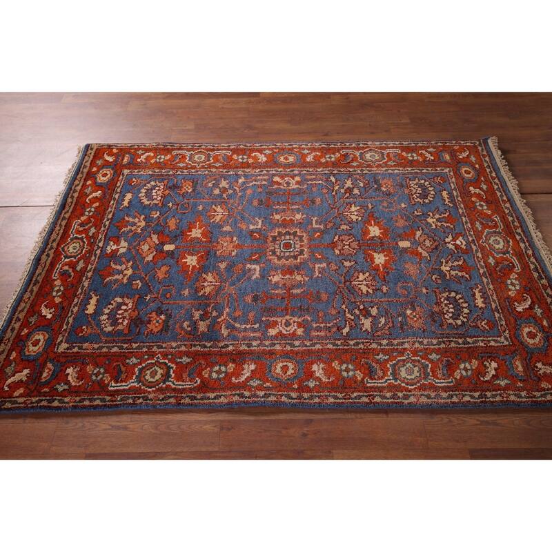 Blue Oushak Indian Area Rug Hand-Knotted Wool Carpet - 3'11"x 5'9"