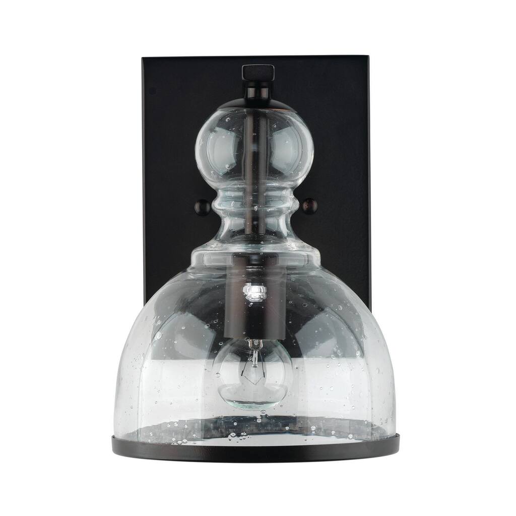 10 Inch Modern Wall Sconce, Seeded Glass, Sturdy Iron Backplate, Black