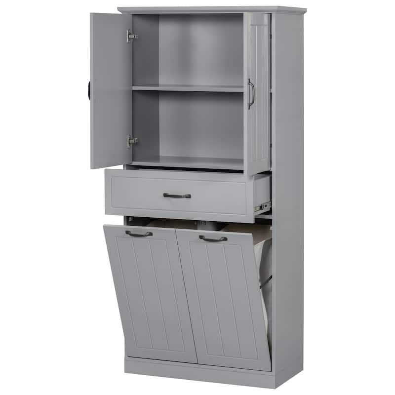 Roomfitters Bathroom Storage Cabinet with Double Laundry Hampers, Doors and Drawer Organizer