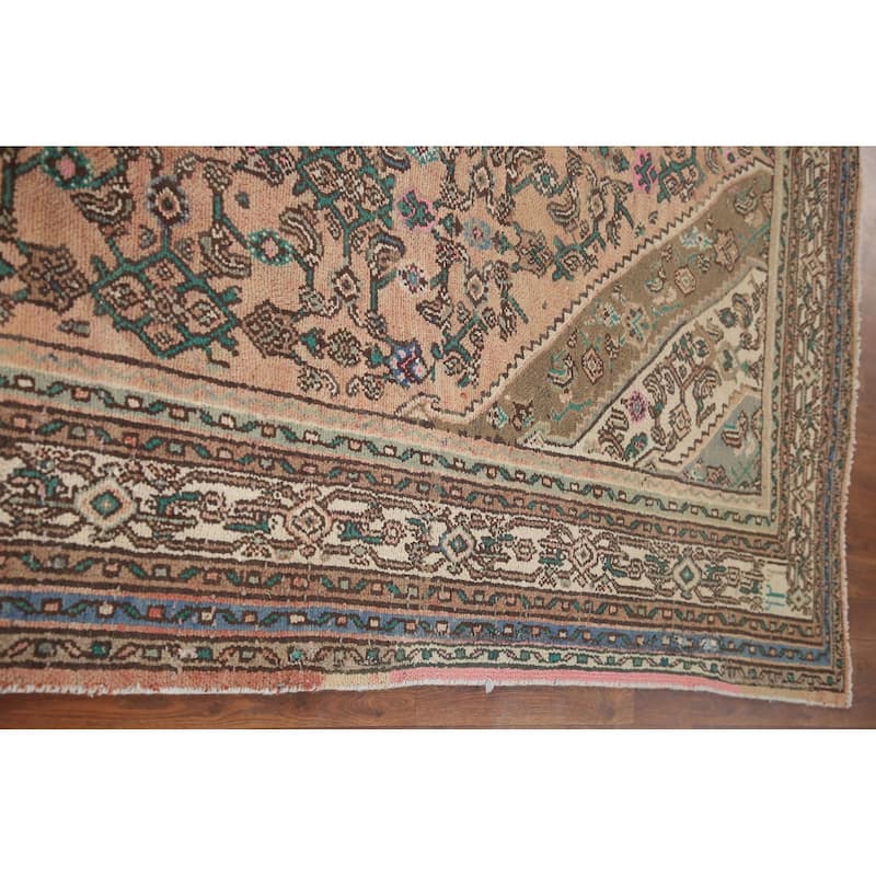 Pink Geometric Hamedan Persian Vintage Rug Hand-knotted Wool Carpet - 6'10" x 9'11"