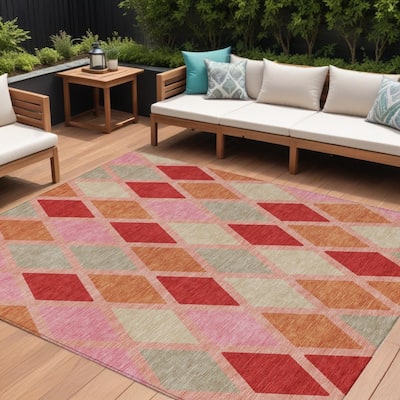 HomeRoots Geometric Transitional Rectangle Outdoor Rug