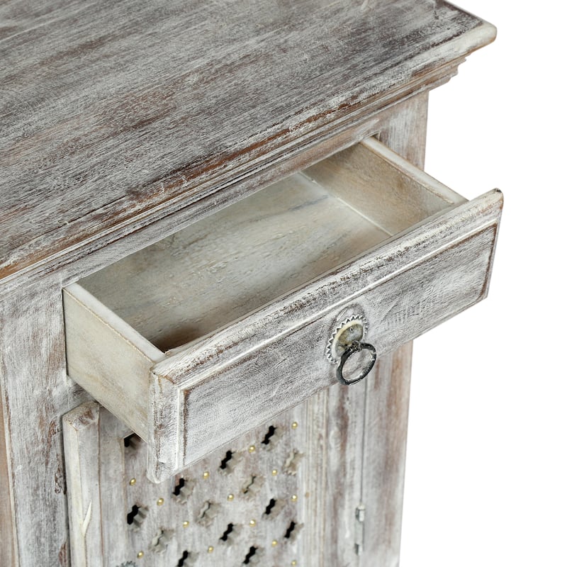 Bohemian Mango Wood Nightstand with Drawer and Cabinet for Bedroom Living Room